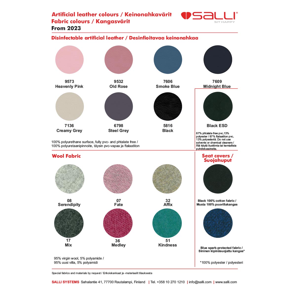 Salli värikartta, keinonahka ja kangas